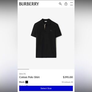 NWT Men’ Size Medium Burberry Logo Embroidered Polo Shirt 100% Cotton In Black